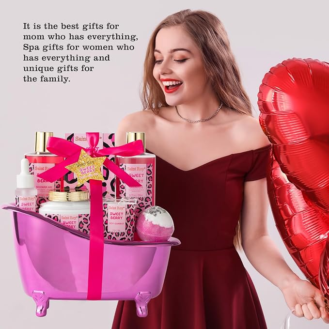 Home Spa Self Care, Bath and Body Spa Gift Basket for Women, Shower Bath | Bath Spa Sweet Berry Bath Sets for Teens Gift| Relaxing Care Kit Christmas Mothers Day Gifts for Mom Gift Baskets Anniversary