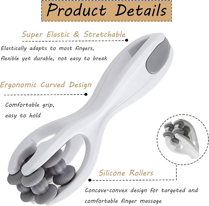 Finger Massager Roller with 10pcs Acupressure Rings - Hand Massager Tools for Finger Pain Relief, Ergonomic Hand Massager for Carpal Tunnel, Rock Climbing Recovery & Workers