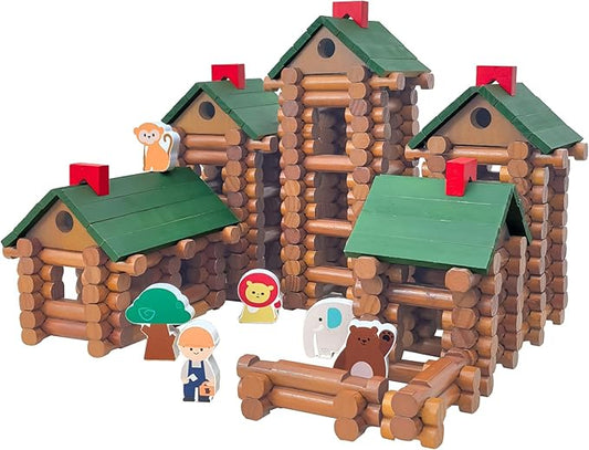 540 Pieces Wooden Log Cabin Ages 3+ Preschool Education Toy Building Log Gift for Boy/Girl Creative Construction Engineering Real Wood Logs (540PCS)