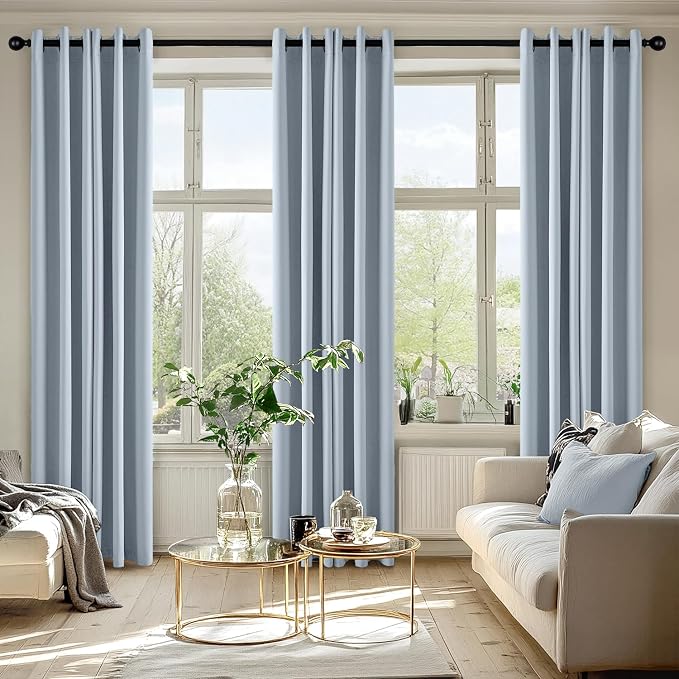 MIULEE Blackout Curtains for Bedroom 2 Panels 40 x 72 Inch Long Light Blue | Thermal Insulated, Living Room Darkening Grommet Drapes, Noise Reducing, Light Blocking Window Treatments