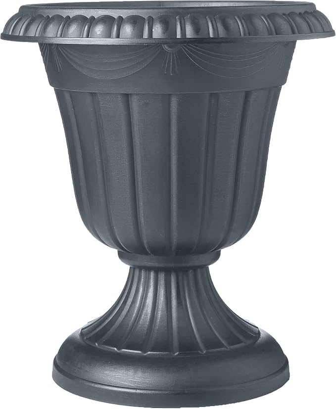 Arcadia Garden Products PL10GY Indoor/Outdoor Classic Traditional Plastic Urn Planter, 15" x 13", Gray