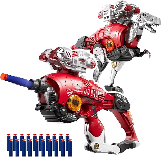 Blaster Toy Gun Transforming Alloy Dinosaur - 2 in 1 Morphing Toy (Gun to Dino), Soft Bullet Toy Blaster Gun with 20 Foam for Indoor Outdoor Shooting Game, Toy Blaster for Kids Boys Girls (R-Dino)