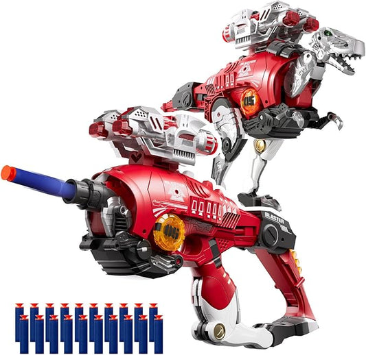 Blaster Toy Gun Transforming Alloy Dinosaur - 2 in 1 Morphing Toy (Gun to Dino), Soft Bullet Toy Blaster Gun with 20 Foam for Indoor Outdoor Shooting Game, Toy Blaster for Kids Boys Girls (R-Dino)