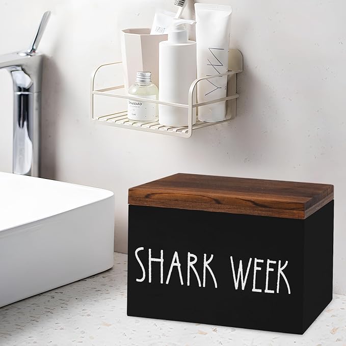 Tampon Holder and Feminine Products Organizer for Bathroom, Shark Week Storage, Dispenser, Farmhouse Container, Accessories Box for Girl Stuff