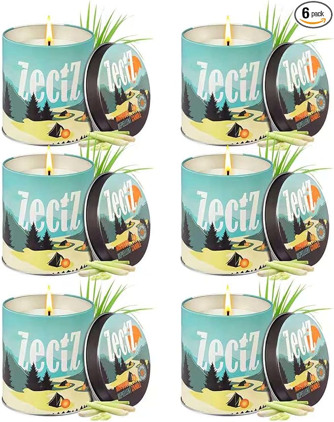 Citronella Candle for Outdoor Indoor, with Lemongrass, Rosemary, and Peppermint Oil, 9 oz, 6 per Pack