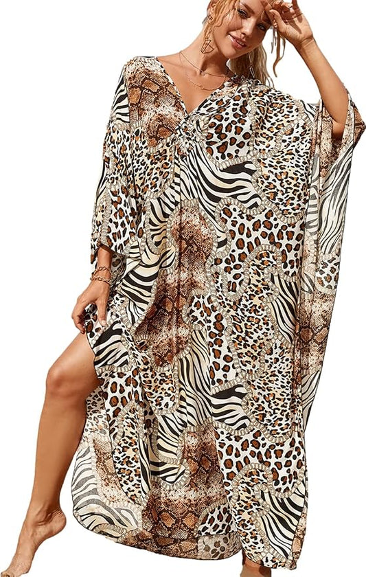 Venasha Womens Caftan Floral Print Kaftan Dress Short Sleeve Swimsuit Cover up Loungewear for Summer