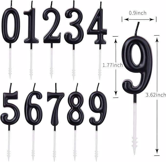 PHD CAKE 10-Pieces Black Numeral Birthday Candles, Cake Numeral Candles Number 0-9 Glitter Cake Topper Decoration for Birthday,Wedding Anniversary,Party Celebration