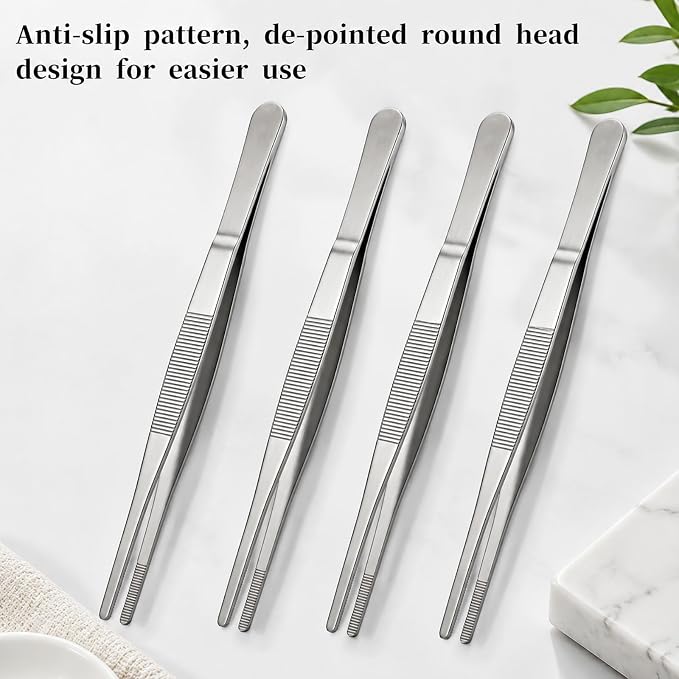 Kitchen Tweezers Bar Tweezers 8 In Long Cooking Tweezer 6 Pcs | Stainless Steel Garnish Tongs for Cooking Metal Tongs Reptile Feeding Tong Kitchen Tong for Korean Barbecue Cocktail