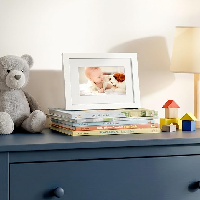 upsimples 6x8 Picture Frame, Display Pictures 3.5x5.5 with Mat or 6x8 Without Mat, Wall Hanging Photo Frame, White, 1 Pack