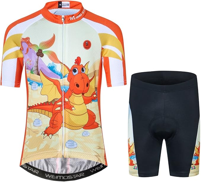 Hotlion Kids Cycling Jersey Set Short Sleeve Boys Mountain Bike Shirt Girls Cartoon Bicycle Tops Childs for Riding Biking