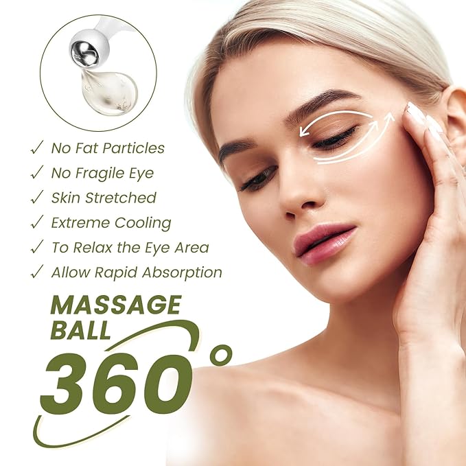 Roller Ball Eye Serum with Rice Ceramide & Shea Butter, Firming & Hydrating Under Eye Cream for Puffy Bags, Fine Lines, Dark Circles & Wrinkles, 360° Massage Ball, Compact Travel-Size, 0.5fl.oz(2pack)