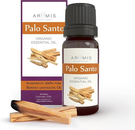 ArOmis Organic Palo Santo Essential Oil - 100% Pure Therapeutic Grade 10ml (.34 Fl Oz) - Undiluted, Premium, Oils for Aromatherapy - All the Aroma None of the Smoke - Wildcrafted and Sustainable