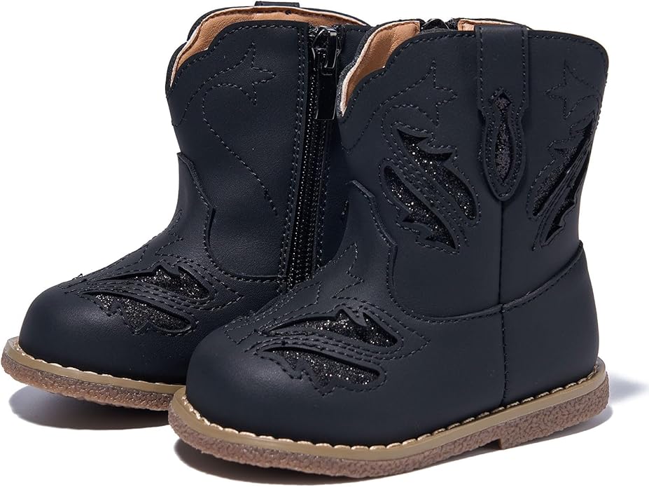 Newsonet Baby Cowboy Cowgirl Boots Infant Western Boots Toddler Boys Girls Round Toe Riding Mid Calf Boots All Seasons for 6 9 12 18 24 Months