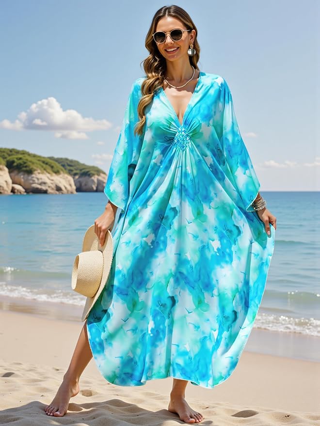 Mumu Dresses for Women Plus Size, Bohemian Kaftan Beach Cover Up Long Maxi Nightgown Soft Loungewear