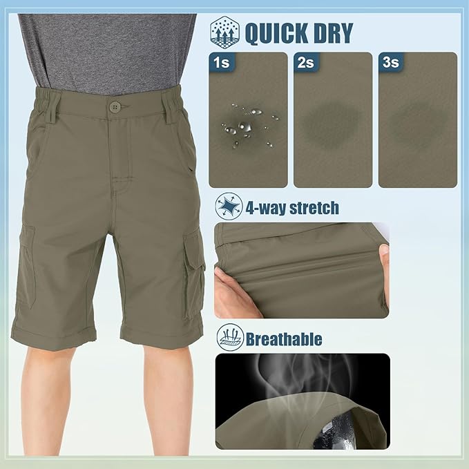 linlon Kids' Cargo Pants, Boy's Casual Outdoor Quick Dry Waterproof Hiking Climbing Convertible Trousers #9016