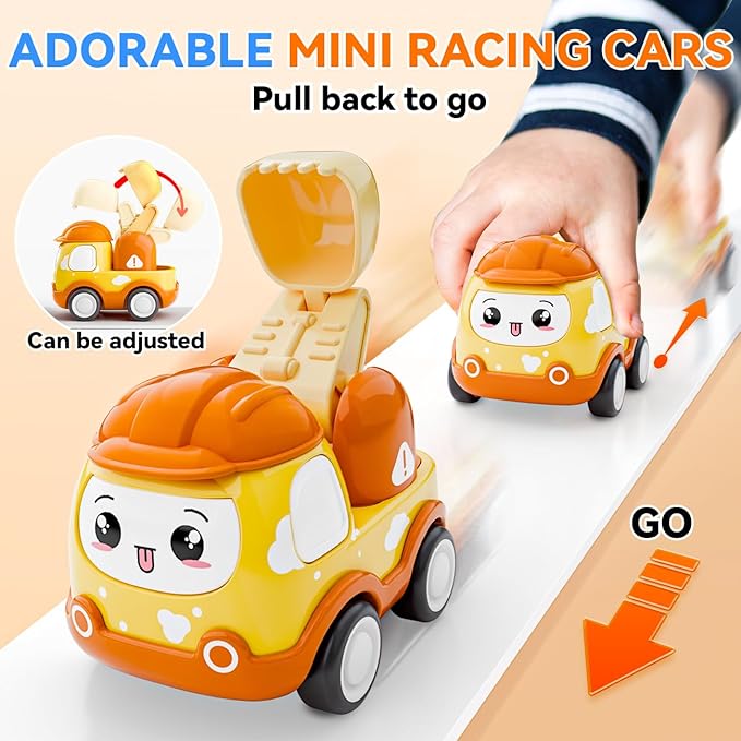Mini Car Toys for 1 Year Old Boy Gifts, 12 Sets Pull-Back Trucks with Playmat for Toddlers Age 1-2, Baby Toys 12-18 Months, 1st Christmas Birthday Gifts for One Year Olds