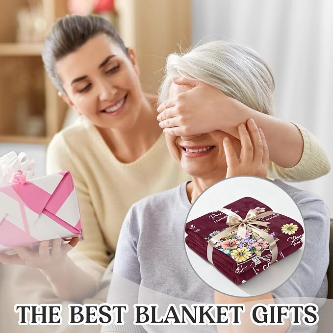 Christian Birthday Gifts for Women, Burgundy Christian Blanket with Flowers | Birthday Gifts for Women, Baptism Religious Christmas Spiritual Gifts for Grandma Mom Daughter, Wine Red Blankets 60''x 50''