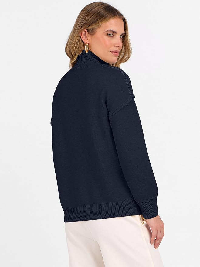 ANRABESS Womens Quarter Zip Sweaters Fall Long Sleeve V Neck Shirts Collared Business Casual Tops Knit Pullover Sweatshirts