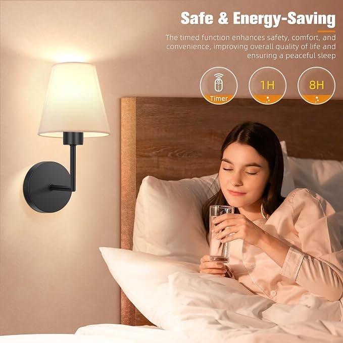13.8 inch Battery Operated Wall Sconce Set of 2,Black Rechargeable Wall Lights with 10400mAh Dimmable Detachable Bulbs and Remote,9 Colors Wireless Sconces for Bedroom Living Room Hallway