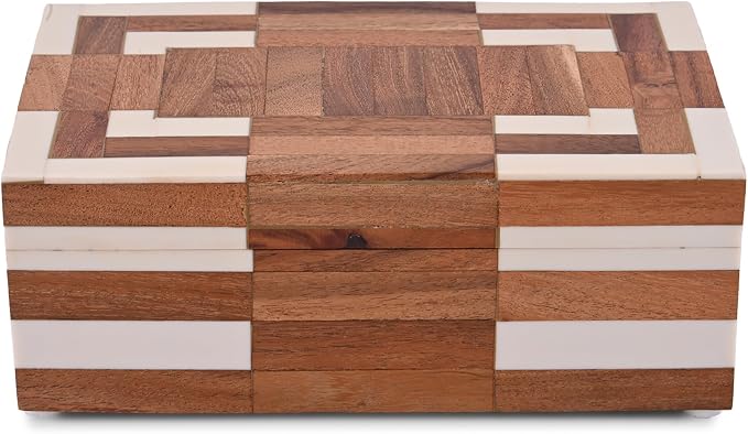 Perilla Home Large Decorative Wooden Storage Box – 20" x 13" x 7.5" – MDF & Wood with Resin (Rio) Finish – Off White Organizer Chest for Keepsakes, Blankets, Crafts & Home Decor