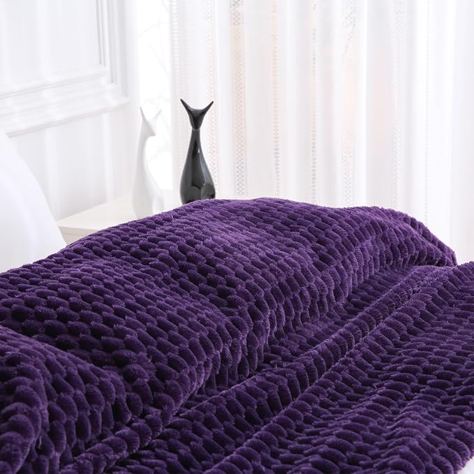 Puncuntex Deep Purple Throw Blanket 90"×90" Fuzzy 3D Jacquard Decorative | Flannel Fleece Super Soft Plush Cozy Blanket for Couch Sofa Chair Lightweight