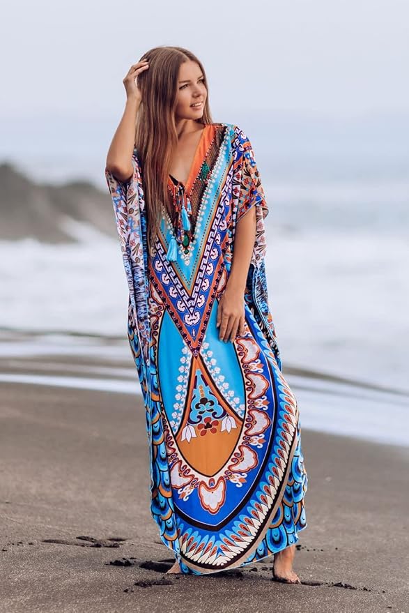 Venasha Womens Caftan Floral Print Kaftan Dress Short Sleeve Swimsuit Cover up Loungewear for Summer