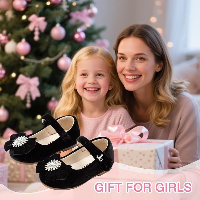 THEE BRON Mary Jane Ballet Flats - Girls' Dress Shoes with Hook & Loop Closure