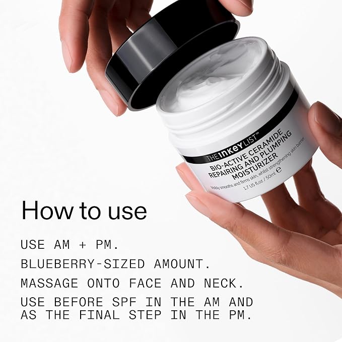 The INKEY List Bio-Active Ceramide Repairing and Plumping Moisturizer 1.7fl oz/50ml, Anti-Ageing Skincare, 24-Hour Hydration Cream, Vegan Friendly, Suitable For All Skin Types