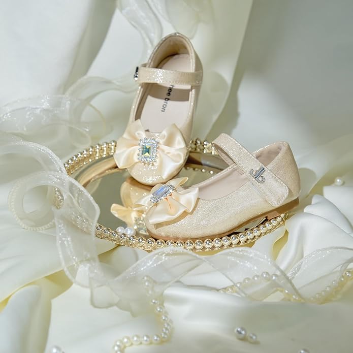 THEE BRON Mary Jane Ballet Flats - Girls' Dress Shoes with Hook & Loop Closure