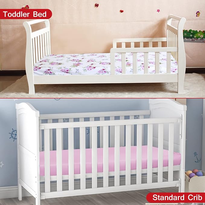 Moonsea Crib Sheets for Girls 4 Pack, Fitted Crib Sheets for Standard Size Crib and Toddler Mattresses, Soft and Breathable Baby Gift Girl Set, Floral, 52"X28"