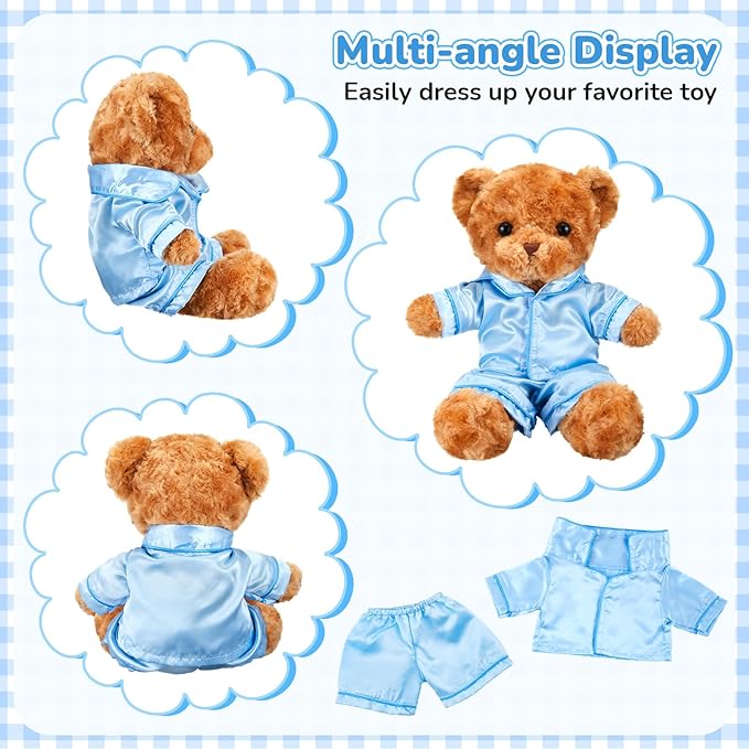 2 Pcs Bear Clothes Outfit Fit Most 12-16 Inch Stuffed Clothing Cute Plush Doll Clothes Plushy Bear Pajamas for Stuffed Make Your Own Plush Bears(Solid Style,Light Blue)