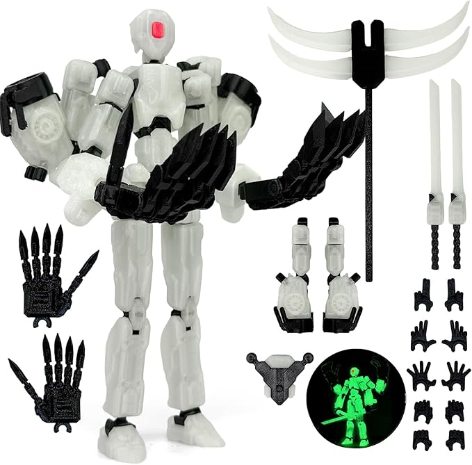 T13 Action Figure Assembly Completed, T13 Multi-Jointed Movable Robot Action Figure Set,Collectors Desktop Decorations for Game Lovers Toys (White Luminous Green, 8IN)