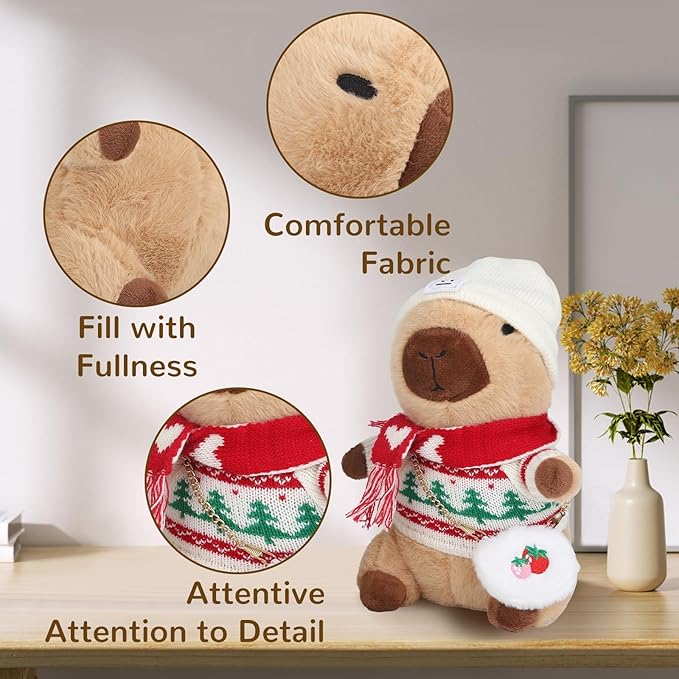 Capybara Plush with 10 Pcs Clothes & Accessories,Christmas Stuffed Animals, 10.2 in Cute Capybara Plush Toys,Birthday Gifts&Dress Up Cute Plushies for Boys/Girls (Daily)