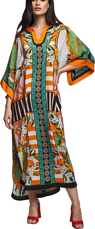 Venasha Womens Caftan Floral Print Kaftan Dress Short Sleeve Swimsuit Cover up Loungewear for Summer