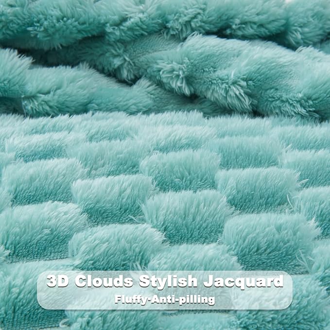 NEWCOSPLAY Super Soft Twin Blanket Sage Green Premium Silky Flannel Fleece 3D Clouds Stylish Jacquard Lightweight Bed Blanket All Season Use 350GSM (Sage Green, Twin(60"x80"))