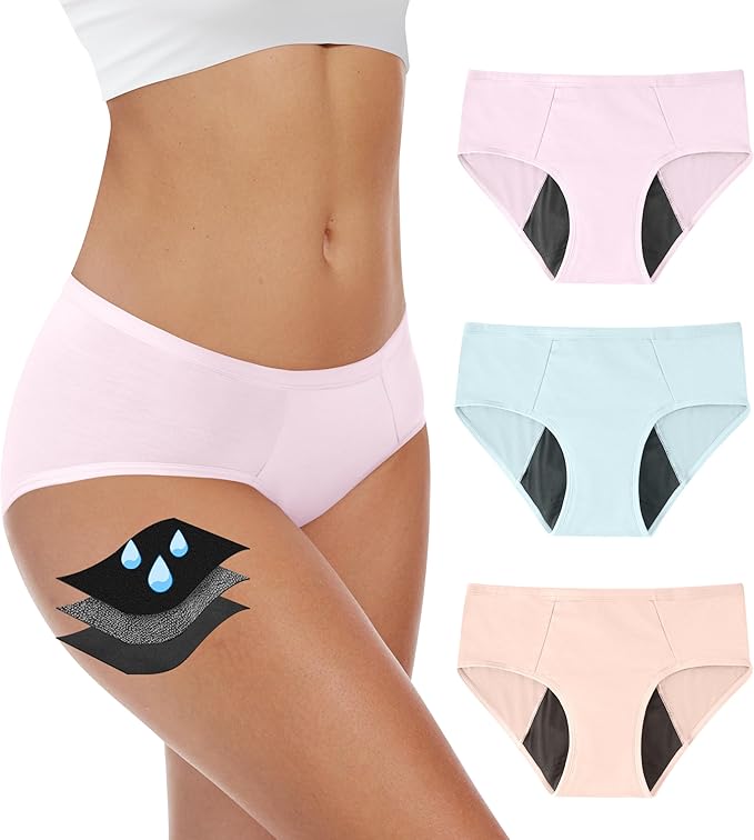 YESWEL Period Underwear For Women, Leakproof Hipster, Brief, Heavy Flow, 3 Pack