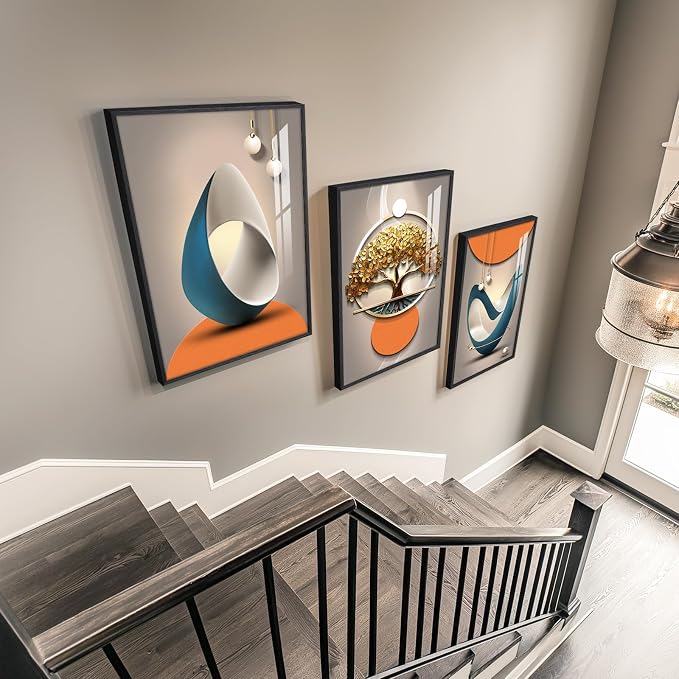 Framed Modern Luxury Large Wall Art for Living Room, Bright Style Abstract Paintings Artwork for Walls, Set of 3 Piece Contemporary Art Prints, Big Pictures for Hallway, Office Wall Decor 24x36 Inch