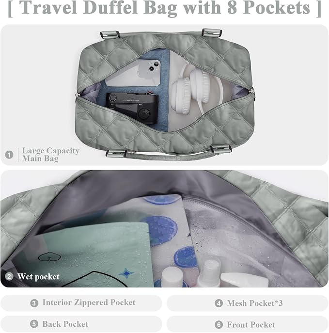 Travel Duffel Bag, Carry On Overnight Weekender Bags for Women | Travel Bag with Wet Pocket & Trolley Sleeve, For Spirit Airlines 18x14x8 Personal Item Bag