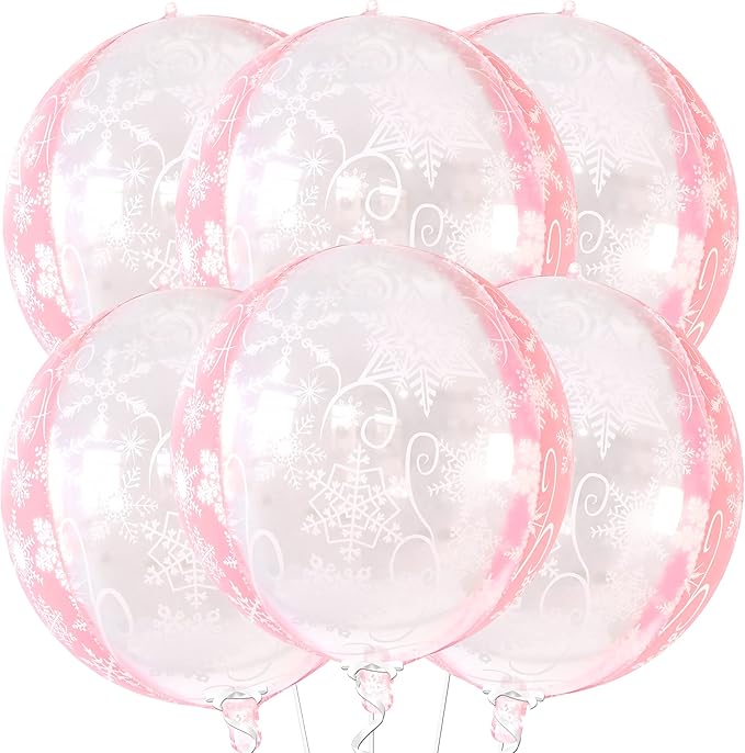 KatchOn, Huge 22 Inch Pink Snowflake Balloons - Pack of 6 | Mylar Snowflake Balloon, Pink Snowflake Decorations | Birthday Decorations For Women | Baby Shower, Princess Birthday Decoration