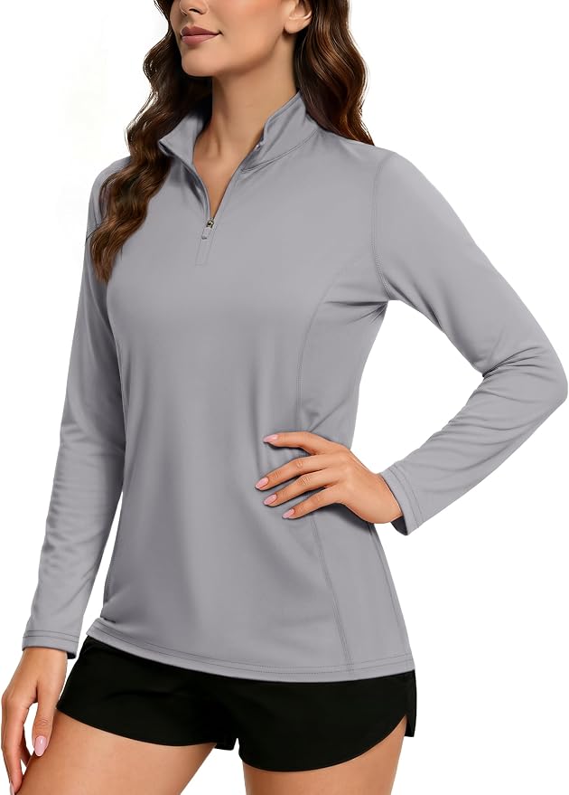 TACVASEN Women's Quarter Zip Pullover Golf Shirts UPF 50+ Long Sleeve Sun Shirts UV Protection Workout Tops