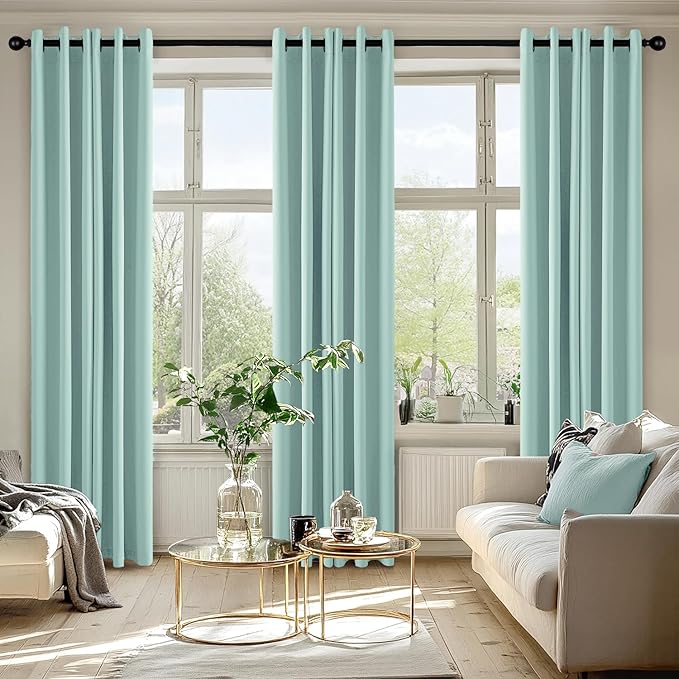 MIULEE Blackout Curtains for Bedroom 2 Panels 40 x 72 Inch Long Aqua | Thermal Insulated, Living Room Darkening Grommet Drapes, Noise Reducing, Light Blocking Window Treatments