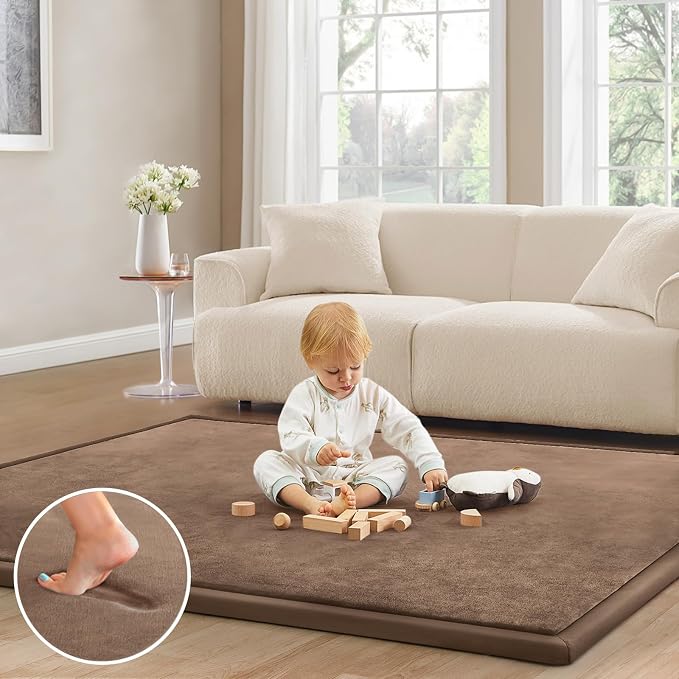 Baby Play Mat for Floor Nursery Rug Muscle Mat Area Rug Playroom Rug 39"x59" Playpen Mat Elastic Foam 1.3" Thick Crawling Mat for Babies,Toddlers, Infants, Kids,Chestnut