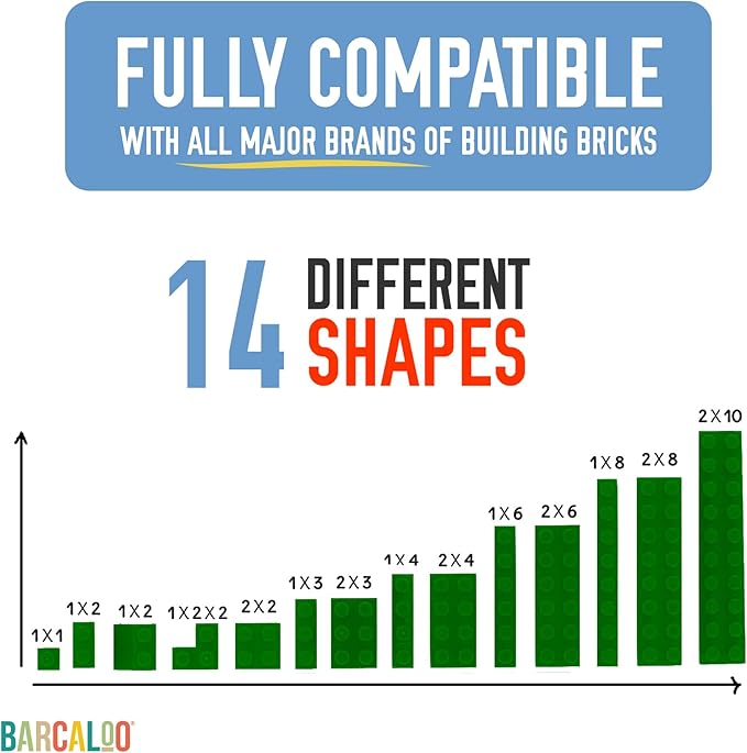 Barcaloo 1000 Piece Building Bricks Play Set, 10 Classic Colors Bulk Building Blocks, Generic Brick Building Parts, for Boys and Girls, Assorted Tub Classic Colors