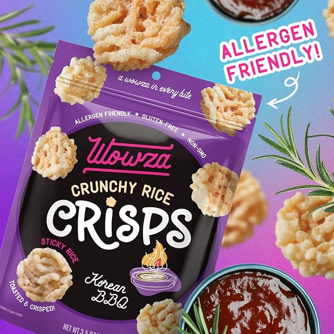 Wowza Korean BBQ Crunchy Rice Crisps | Gluten Free Snack, Non-GMO, 8 Pack | Sweet smoky flavor, Healthy chip alternative, Kid-friendly, 3.5 oz bags, No artificial flavors, Allergen-friendly, Bold kick