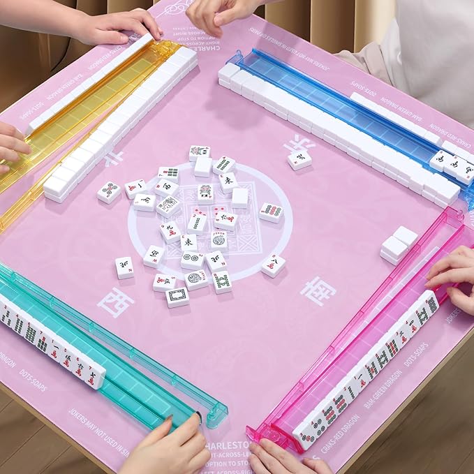 Mahjong Racks with Pushers, 4 Mah Jongg Clear Acrylic American All-in-One Tile Rack & Pusher Accessories Gifts (4 Colors)