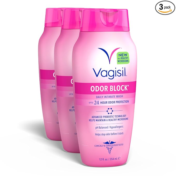 Vagisil Feminine Wash for Intimate Area Hygiene, Odor Block, Gynecologist Tested, Hypoallergenic, 12 oz, (Pack of 3)