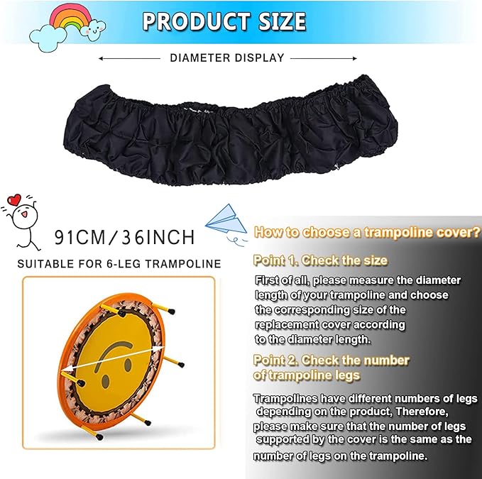 Mini Trampoline Spring Cover 36 Inch Small Trampoline Safety Pad for 6 Holes Round Trampoline Tear-Resistant Oxford Cloth Anti-Vibration Easy to Install Replacement, Multiple Color Options