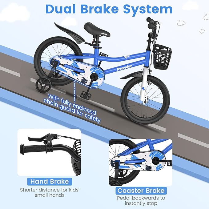 BABY JOY Kids Bike, 12 14 16 18 20 Inch Children Bikes for Boys Girls Teens 3-8 8+ Years w/Training Wheels or Kickstand, Handbrake, Coaster Brake & Removable Basket, Kids Bicycle of Multiple Colors