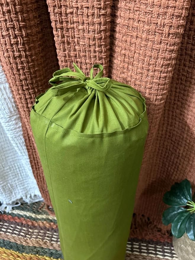 Cylindrical Pillow Bolster Cover Cervical Neck Roll Cotton Pillowcase with Drawstring Closure Neck Cushion Cover 6" x 18" (15 x 45 cm) Olive Green