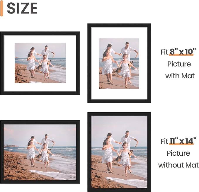 upsimples 11x14 Picture Frame Set of 10, Display Pictures 8x10 with Mat or 11x14 Without, Multi Photo Frames Collage for Wall Display, Black | Fit 8x10 with Mat and 11 x 14 Photos, Wall or Tabletop Display, For Gallery Hallway Living Room, For Christmas